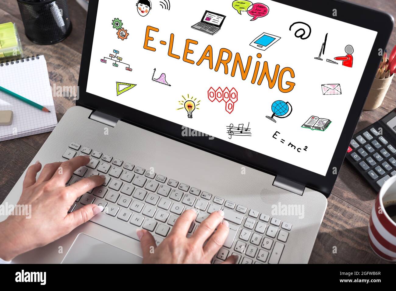 E-learning concept shown on a laptop screen Stock Photo