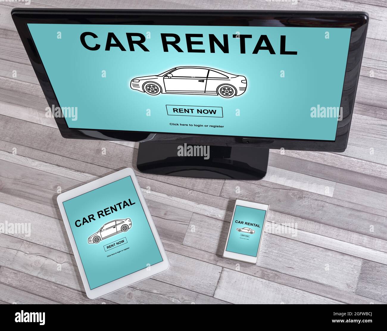 Car rental concept shown on different information technology devices ...