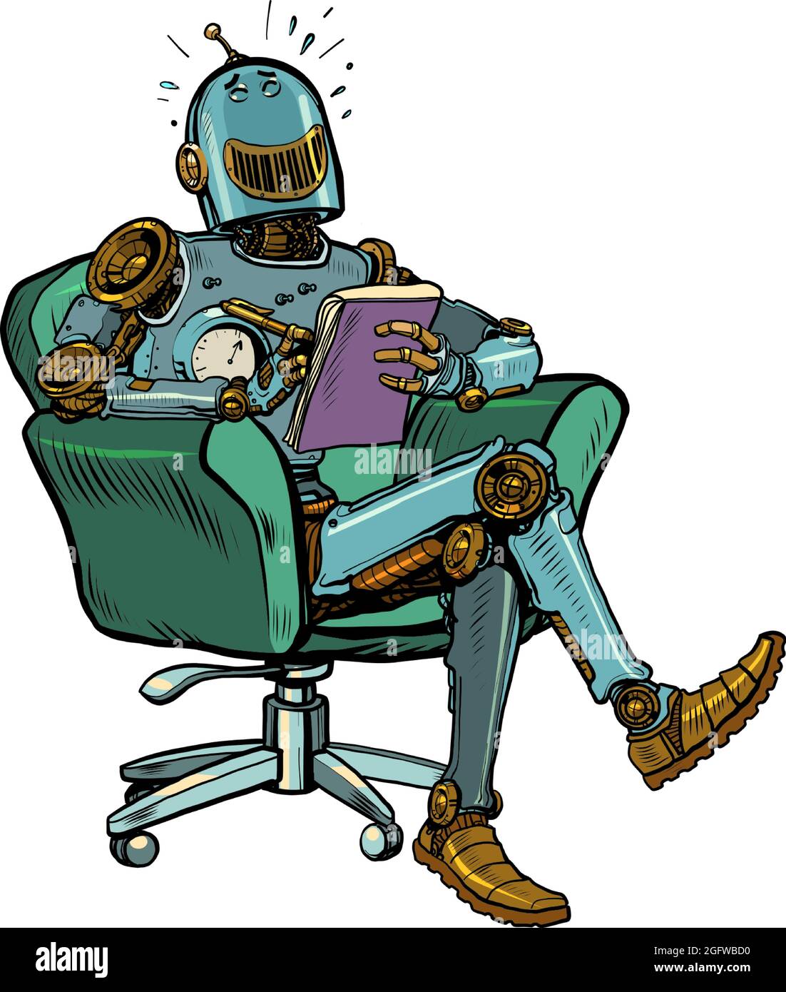 A robot psychotherapist laughs at a psychotherapy session. Science fiction. Humor Stock Vector