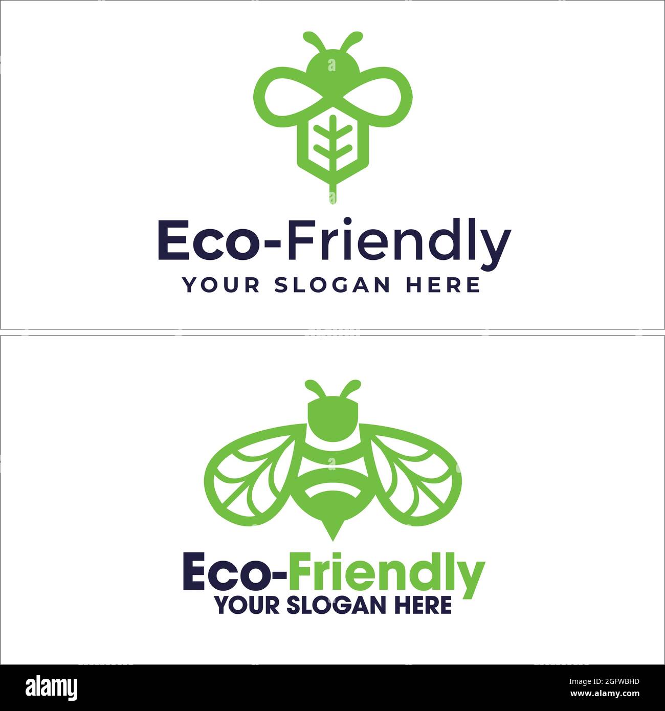 Eco friendly logo with green bee leaves vector design Stock Vector