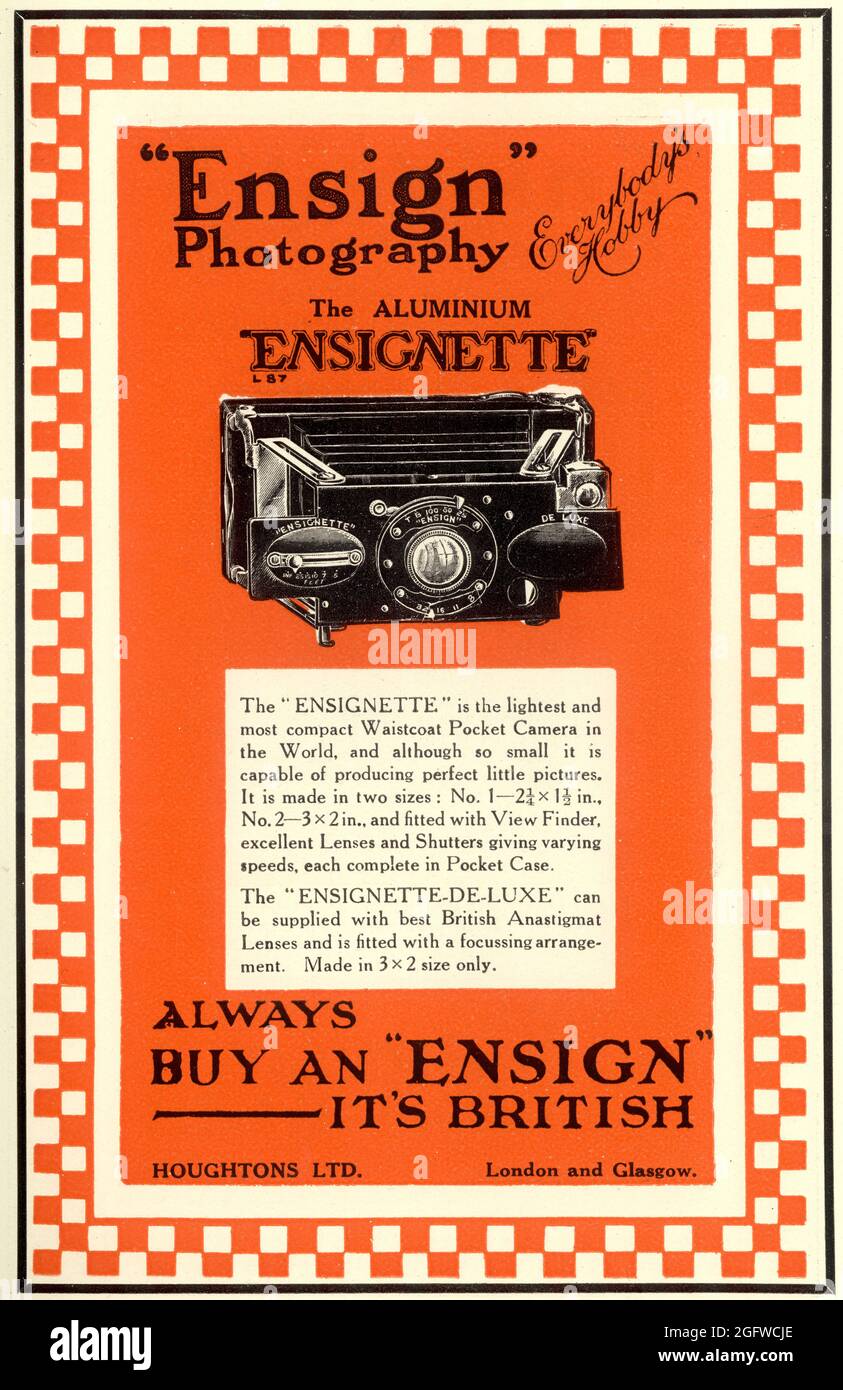 Advertisement by Ensign Photography for The Aluminium Ensignette Camera Stock Photo