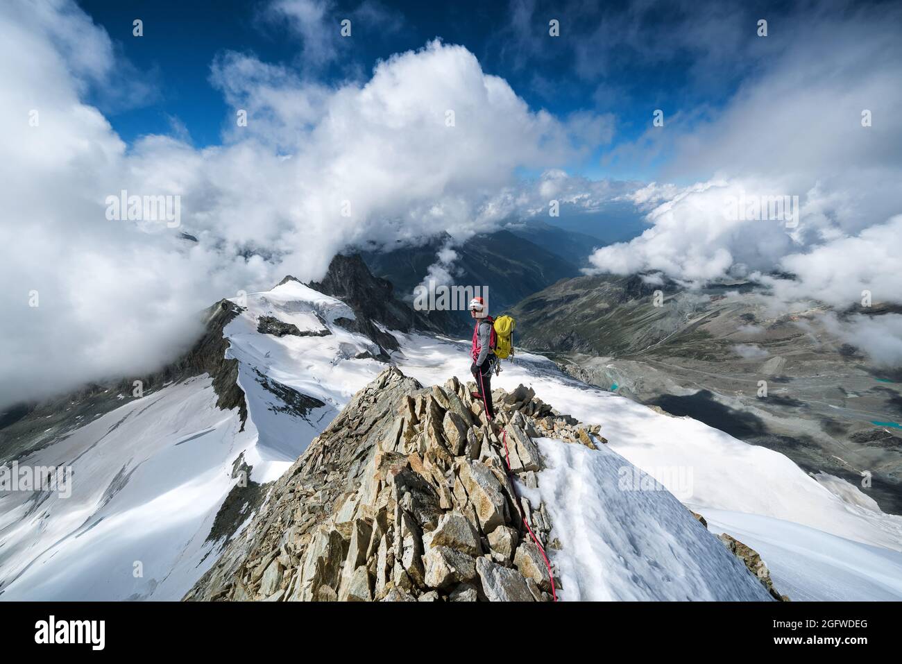 The North Ridge Route of Zinalrothorn mountain near Mountet Alpine hut, Zinal, Switzerland, Alps Stock Photo