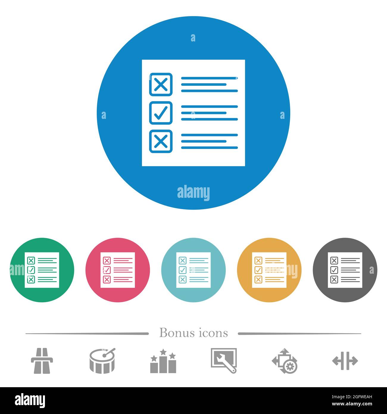 Questionnaire paper solid flat white icons on round color backgrounds ...