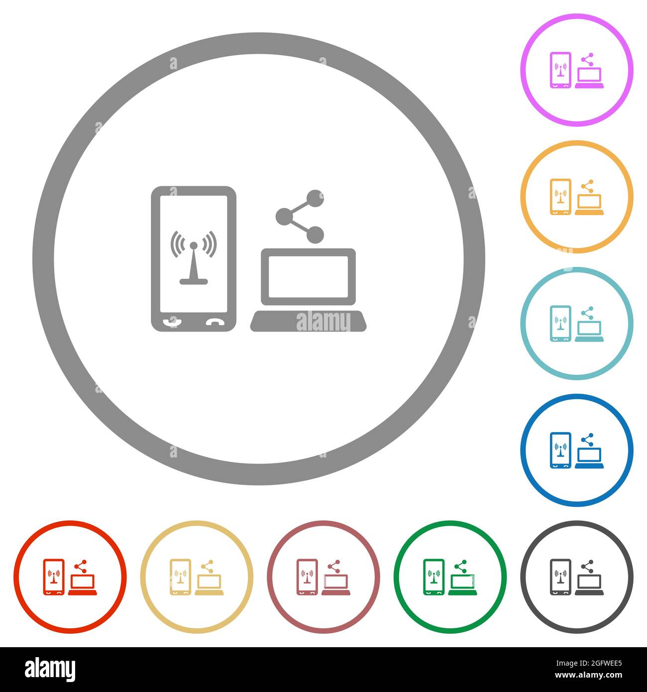 Share mobile internet flat color icons in round outlines on white ...