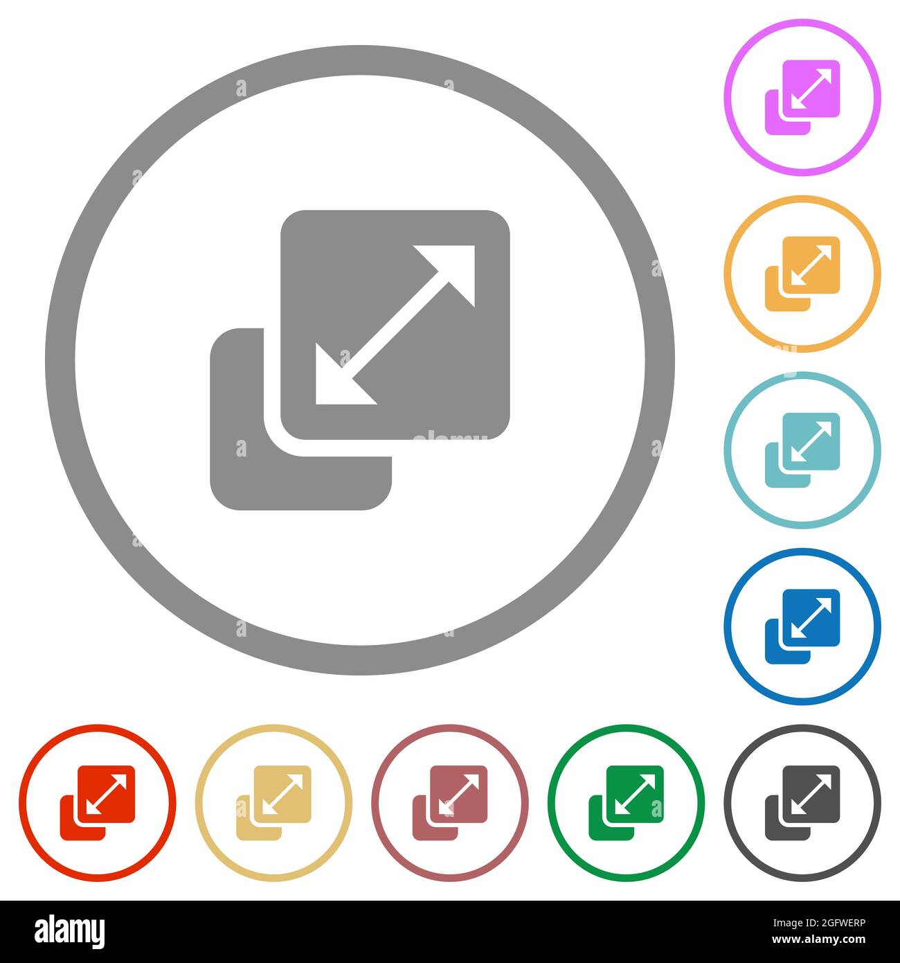 Resize element solid flat color icons in round outlines on white ...