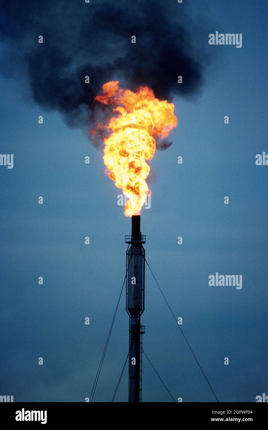 Flare-stack, Grangemouth Oil Refinery, United Kingdom, Scotland, Grangemouth Stock Photo