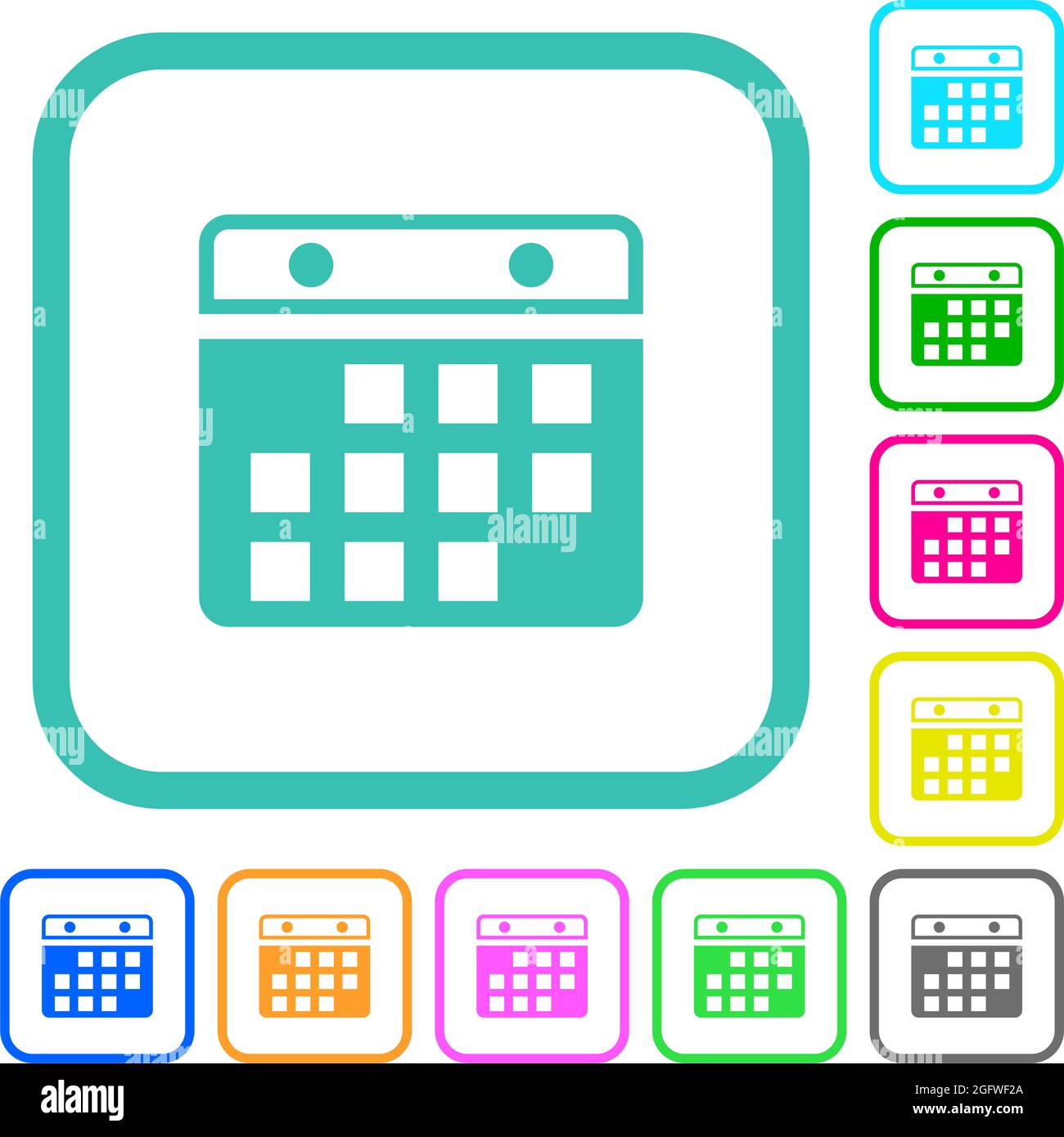 Hanging calendar alternate version vivid colored flat icons in curved borders on white background Stock Vector