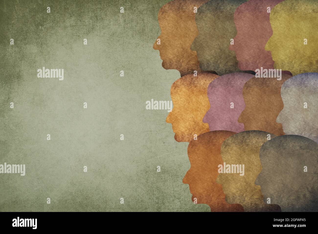 Silhouettes of faces in different colours, face from the side Stock Photo