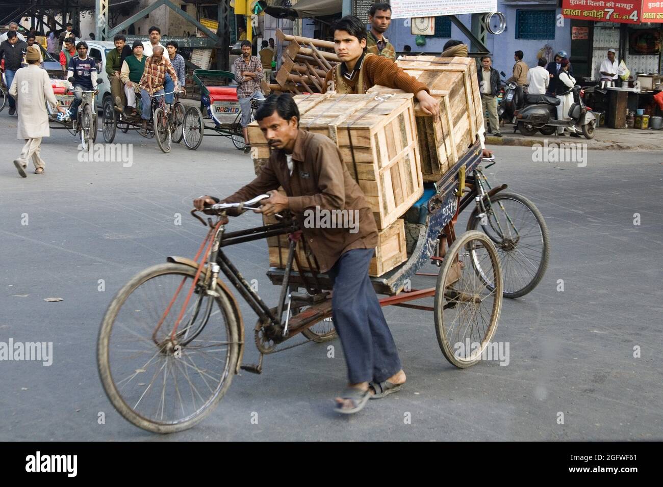 fully loaded Rikscha in northern India, India Stock Photo