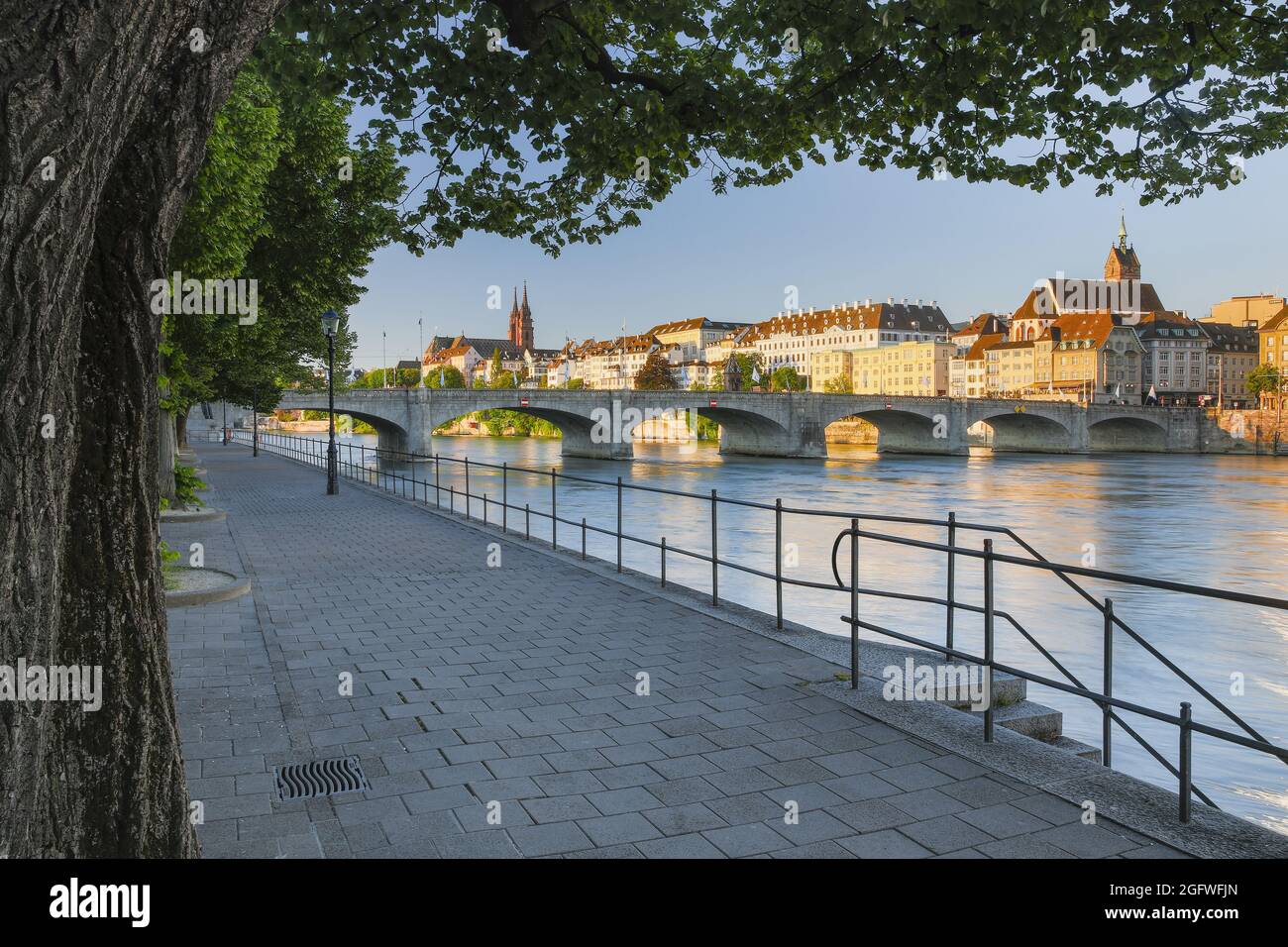 Old town of Basel with Basel Minster, Martin Church and the Middle Bridge over the Rhine, Switzerland, Bale Stock Photo