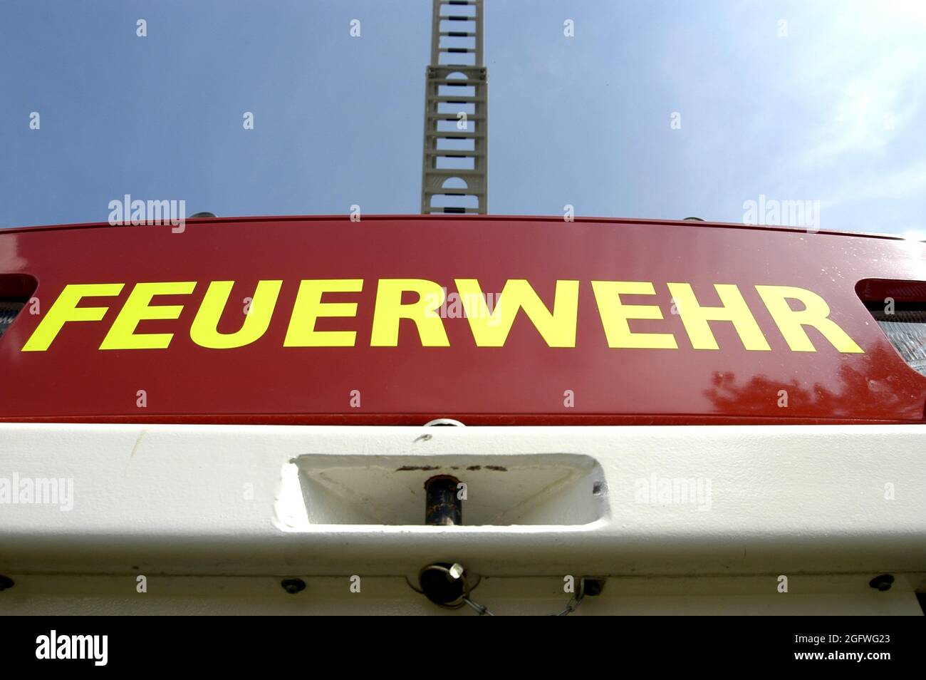 fire engine from the front below, Germany Stock Photo