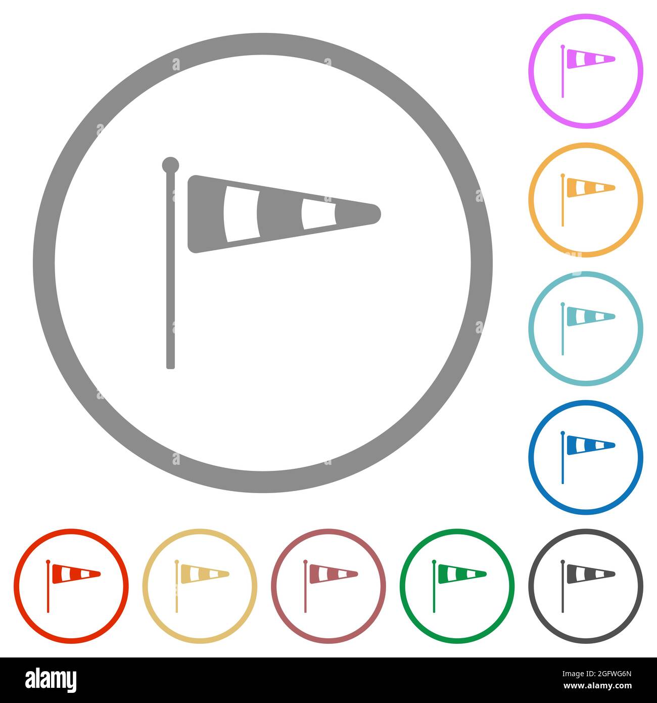 Windsock indicator solid flat color icons in round outlines on white background Stock Vector