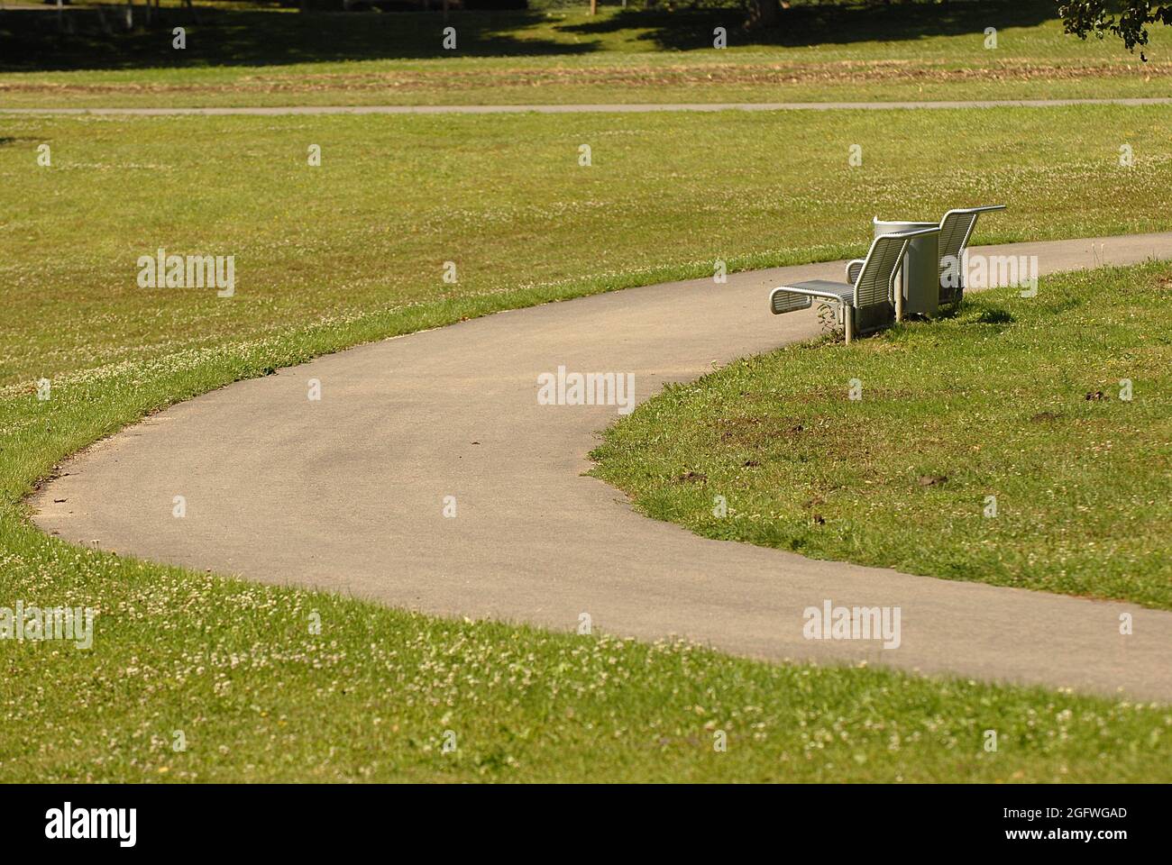 benches at a deserted park, Germany Stock Photo
