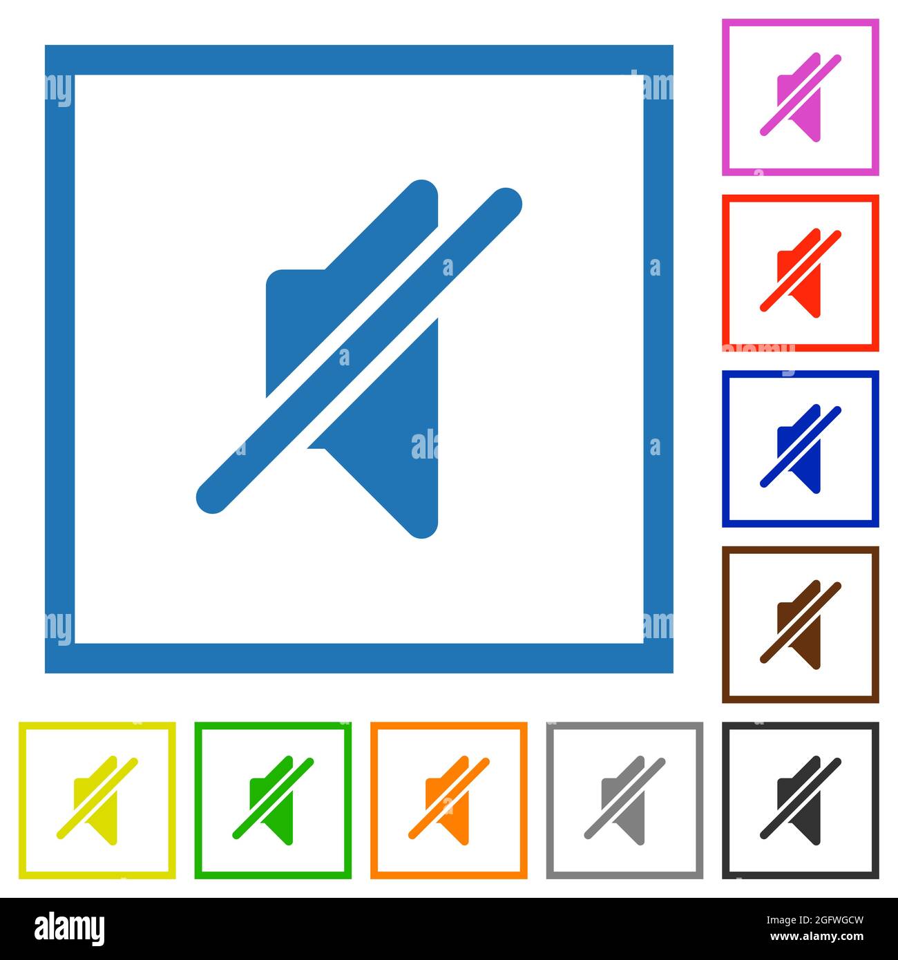 Mute solid flat color icons in square frames on white background Stock ...