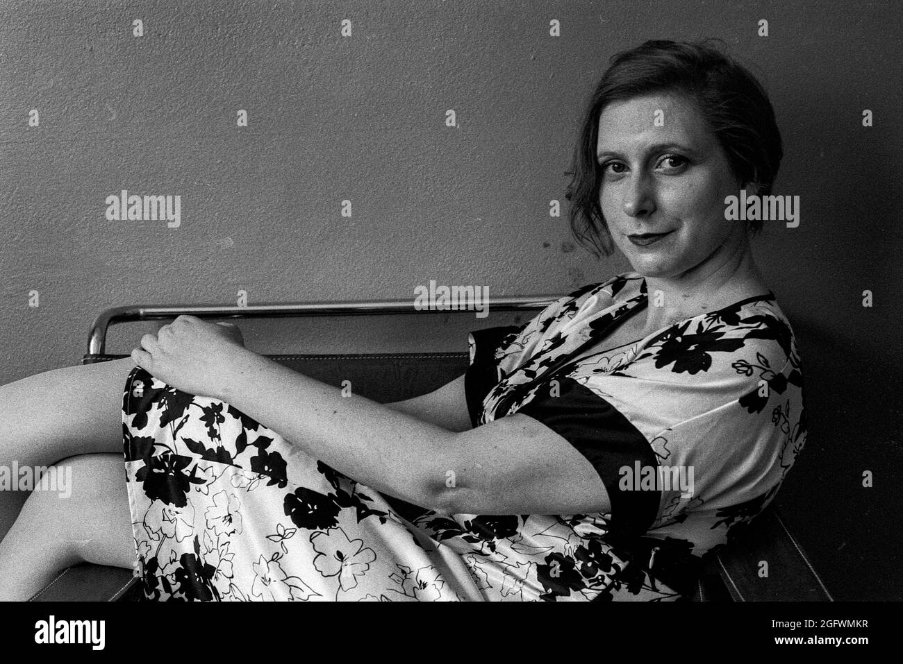 Tilburg, Netherlands. Studio Portrait of an adult, caucasian woman on analog black and white film. Stock Photo