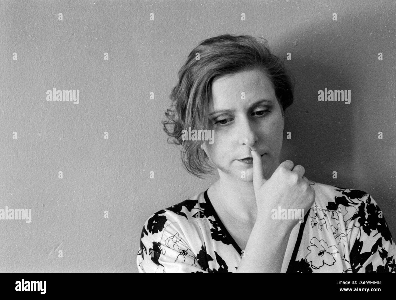 Tilburg, Netherlands. Studio Portrait of an adult, caucasian woman on analog black and white film. Stock Photo
