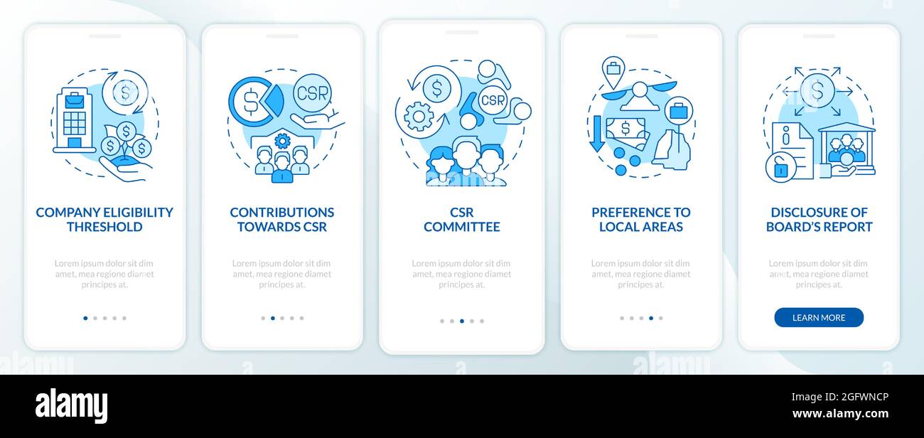 CSR basics blue onboarding mobile app page screen Stock Vector