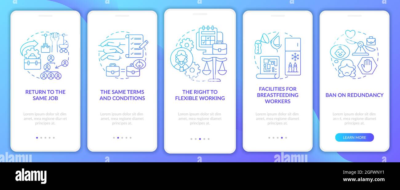 Return to work employee rights blue gradient onboarding mobile app page screen Stock Vector