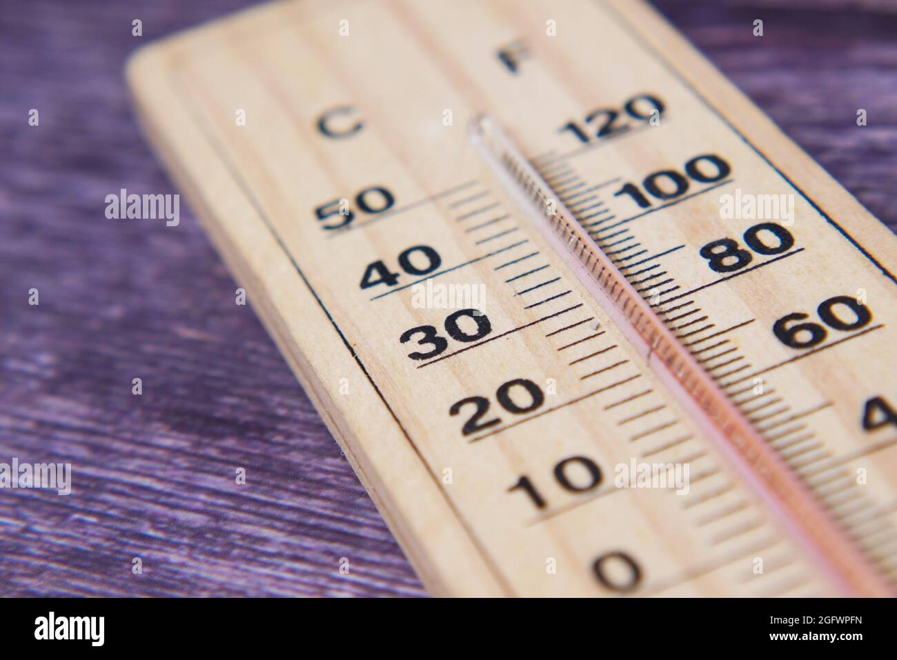 Close up of Temperature measurement tools on table. Stock Photo