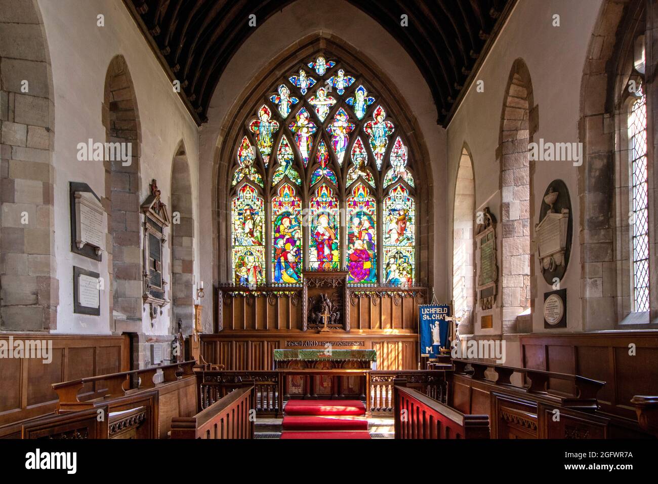 The interior of St Chad's Church Lichfield. The well in the church