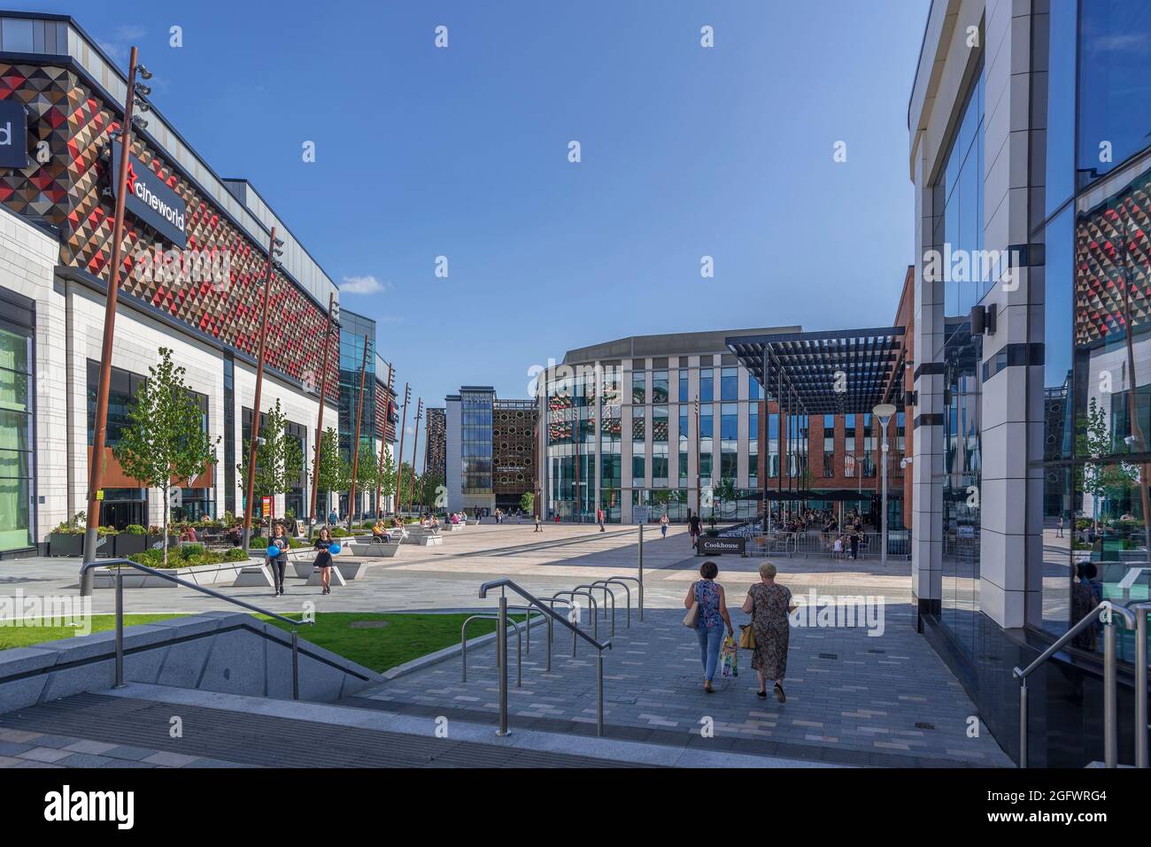 The new Time Square Warrington market area with Cinworld on the left Stock Photo Alamy