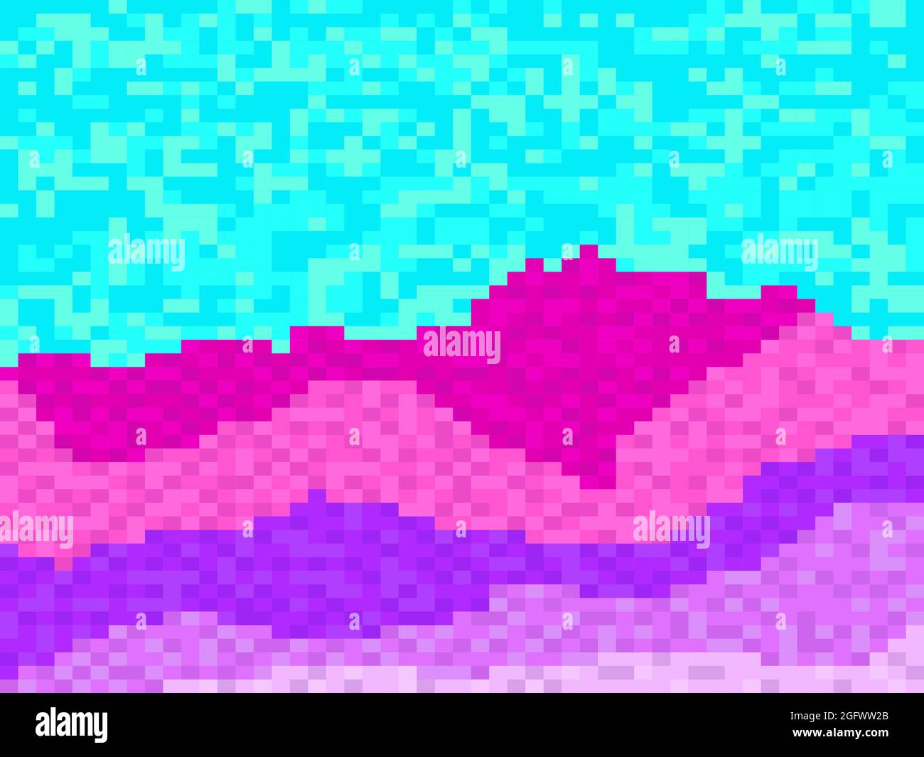 Colorful landscape in pixel art style. Retro 8-bit video game of the ...