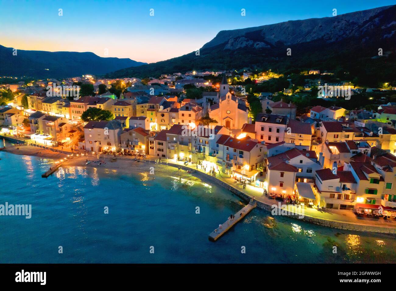 Baska. Aerial evening view of town of Baska waterfront. Island of Krk in  Croatia Stock Photo - Alamy