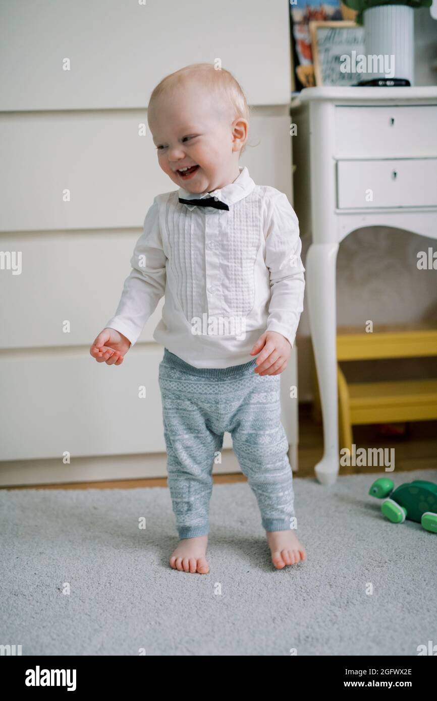Baby boy wearing shirt and bow tie Stock Photo