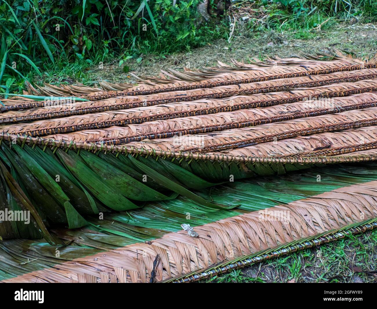 Roof made from a palm tree leaves to cover wooden houses in the Amazon