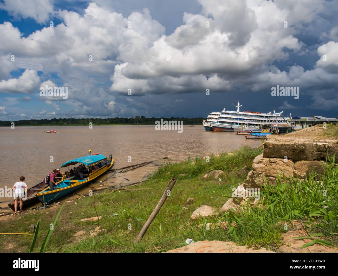 Benjamin Constant, Brazil Dec, 2017 Big, passenger boats in the Amazon river basin. Javari