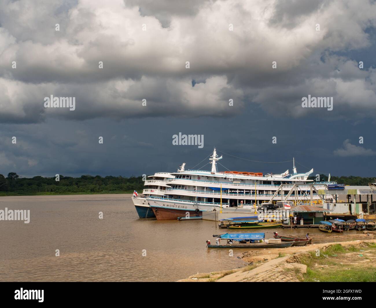 Benjamin Constant, Brazil Dec, 2017 Big, passenger boats in the Amazon river basin. Javari