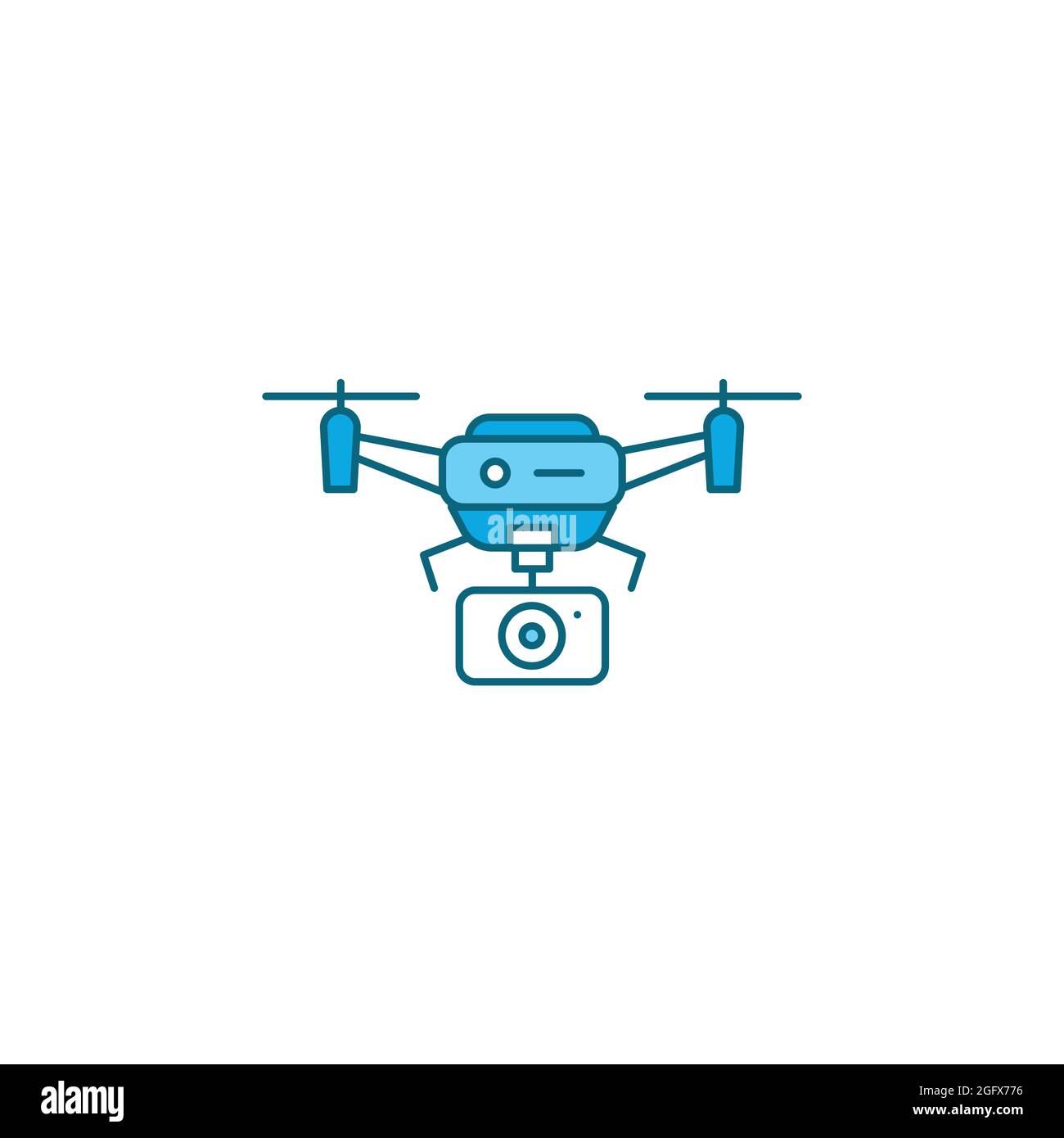 Drone with camera automatic unmanned control color line icon. Aircraft device concept. Video surveillance from a quadcopter, shots from a height. Sign Stock Vector