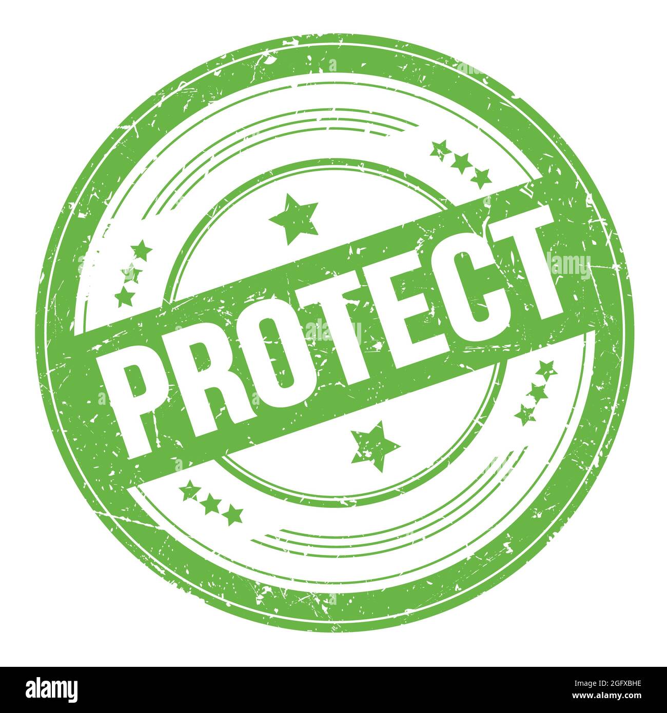 PROTECT text on green round grungy texture stamp. Stock Photo