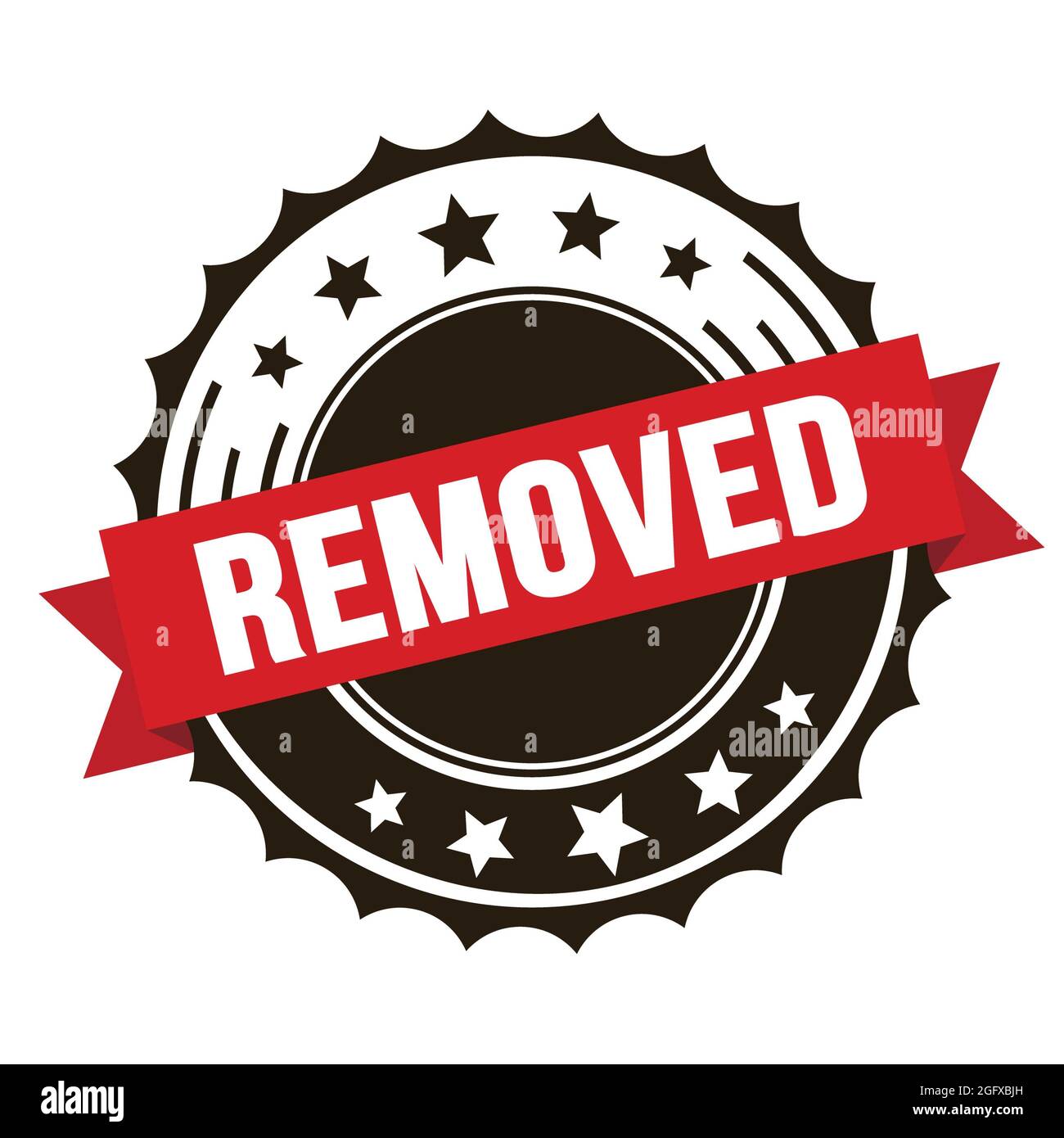 REMOVED text on red brown ribbon badge stamp Stock Photo - Alamy