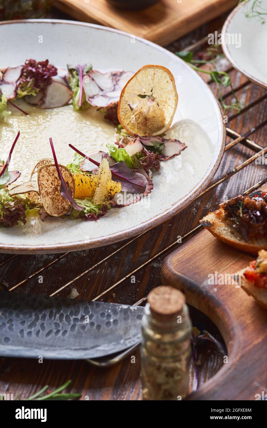 food styling. octopus carpace on a plate Stock Photo