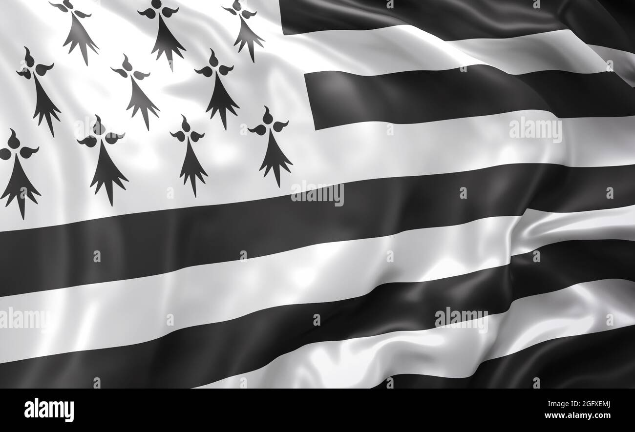 Flag of Brittany blowing in the wind. 3D illustration. Stock Photo