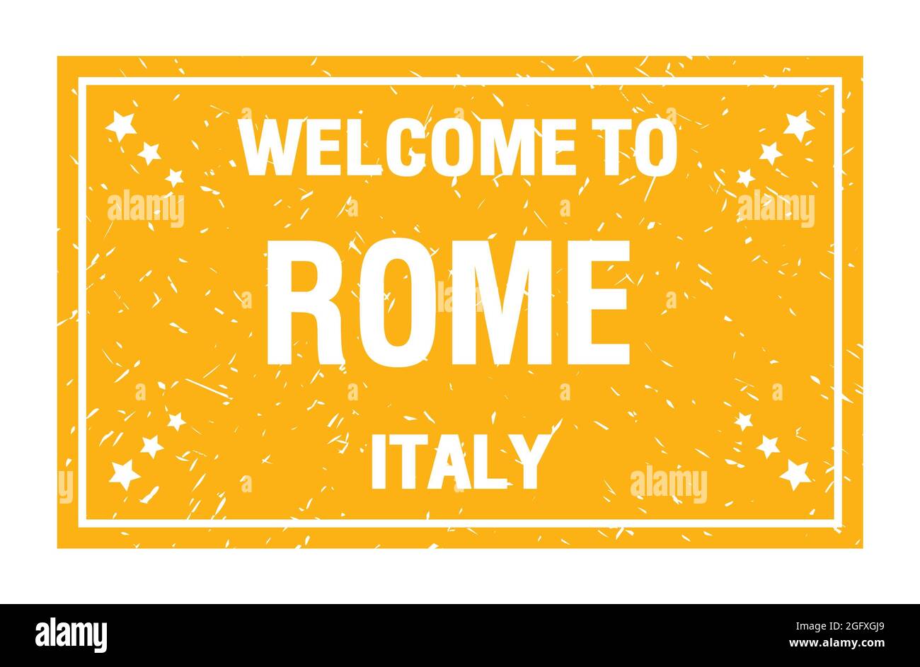 Welcome Beautiful Rome WELCOME TO ROME - ITALY, words written on yellow rectangle flag stamp ...