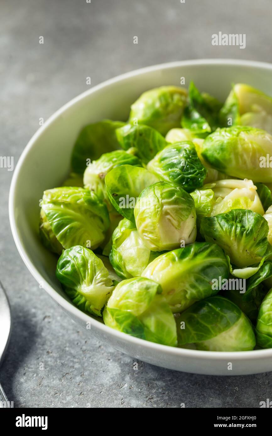 Healthy Homemade Steamed Brussel Sprouts with Salt and Pepper Stock Photo