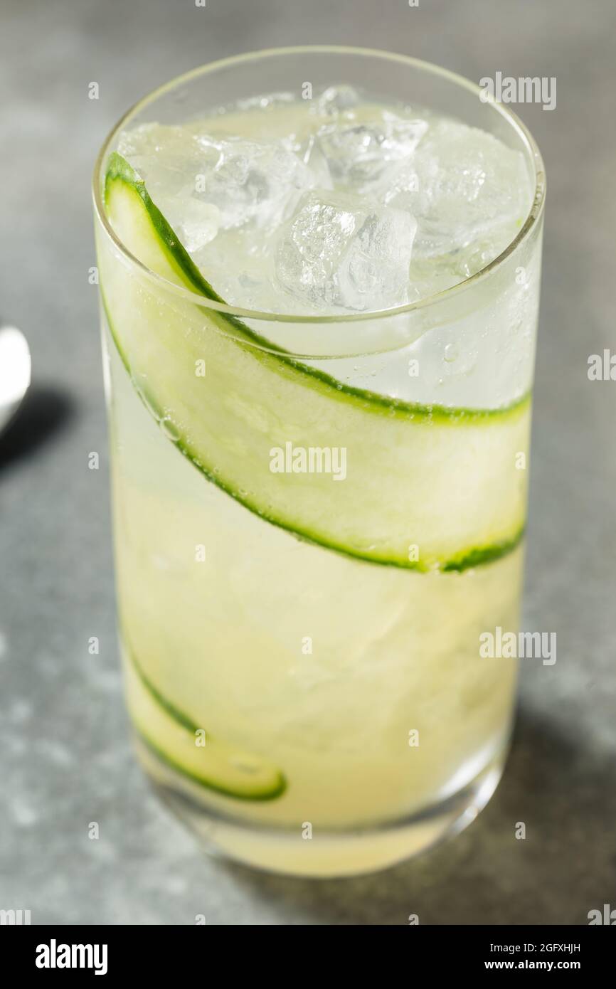 Cold Boozy Cucumber Collins Cocktail with Gin and Lemon Stock Photo Alamy