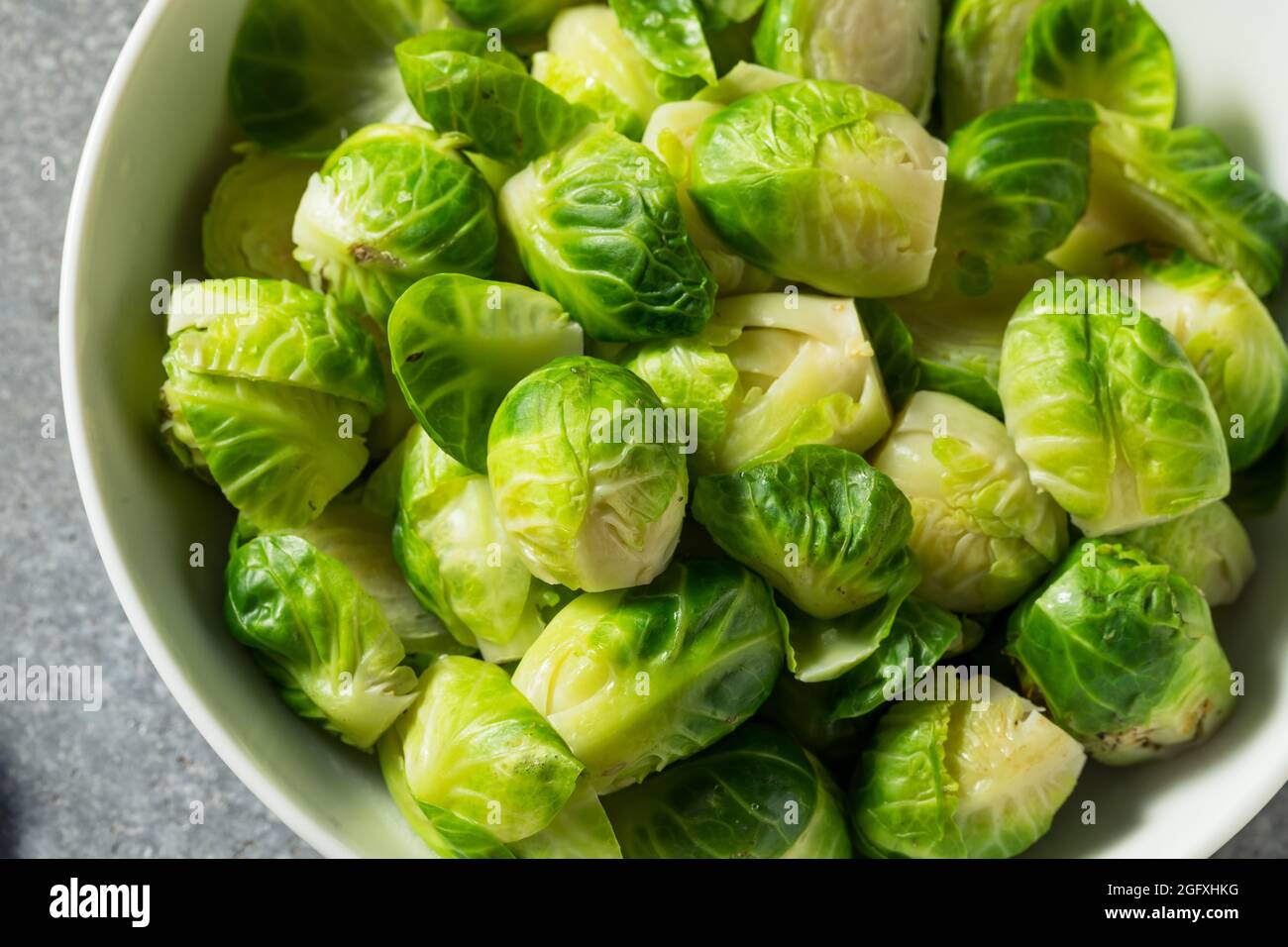 Healthy Homemade Steamed Brussel Sprouts with Salt and Pepper Stock Photo