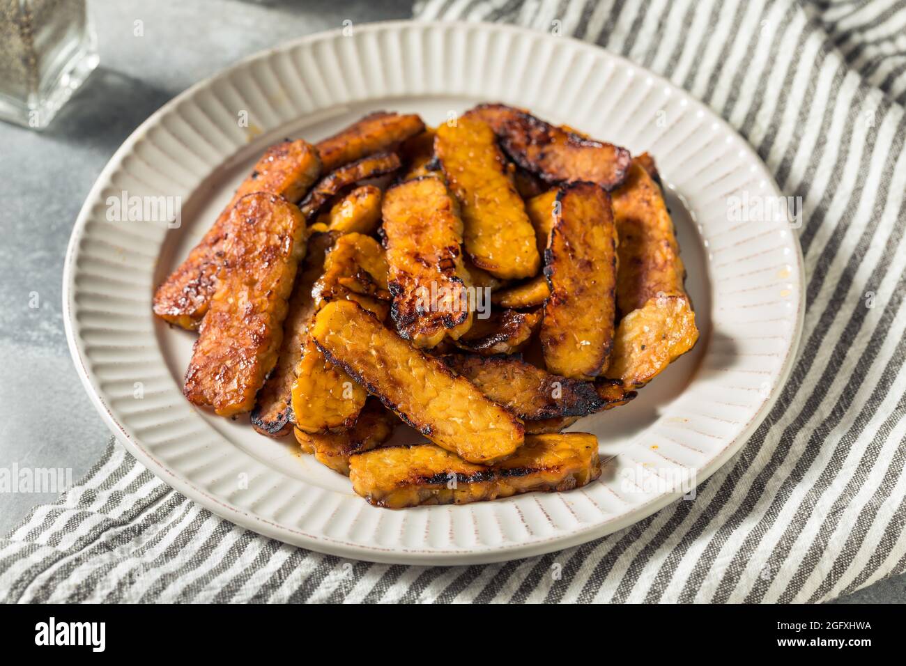 Healthy Organic Veggie Tempeh Bacon with Soy Sauce Stock Photo Alamy