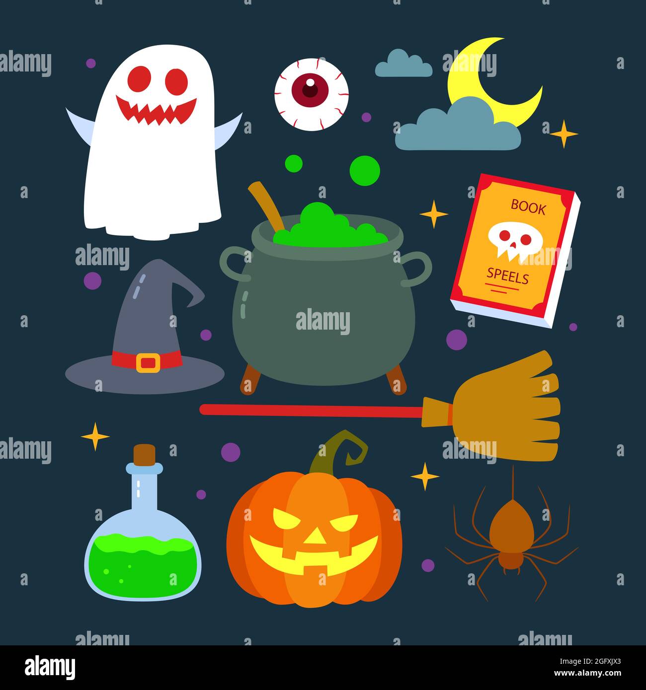 Hand drawn flat halloween elements set Vector illustration Stock Vector ...