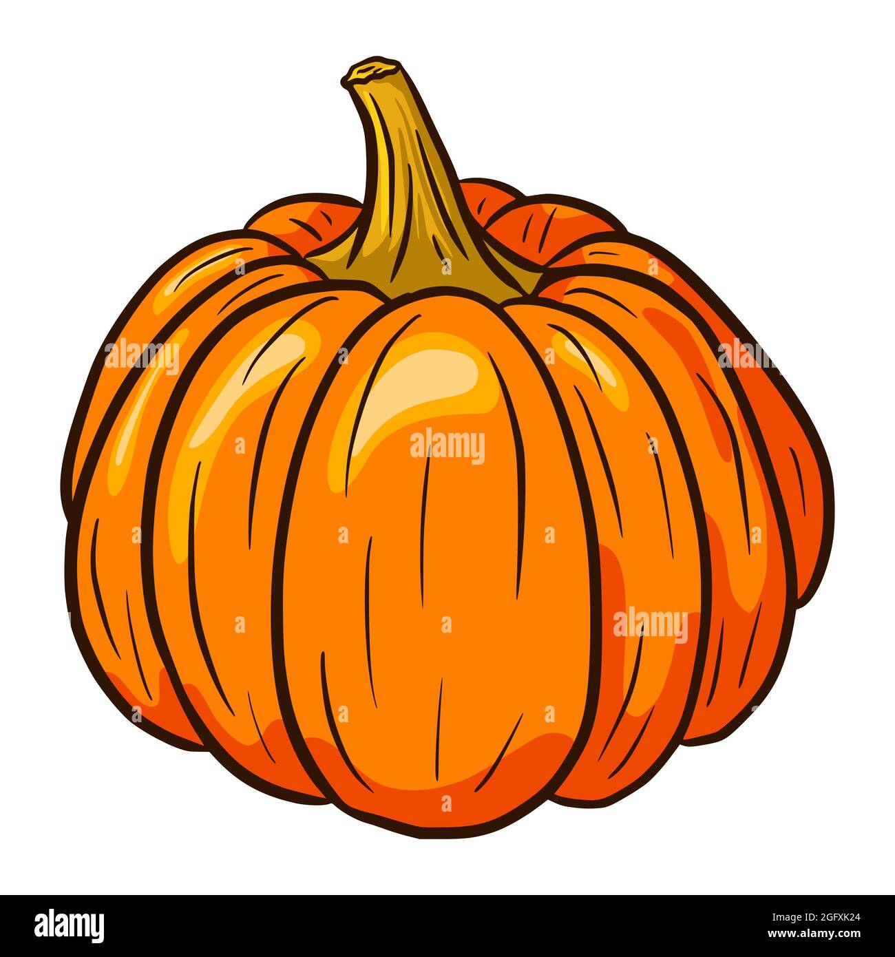 Orange Pumpkin Illustration. Autumn Food Icon. Ripe squash sketch. Element for autumn decorative design, halloween invitation, harvest, sticker, print, logo, menu, recipe Stock Vector