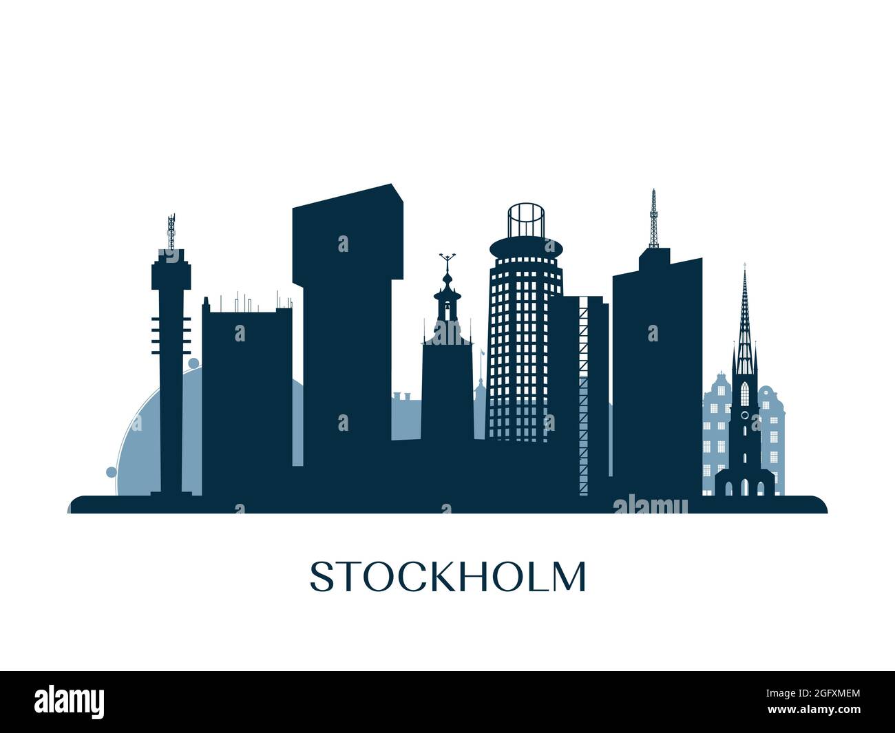 Stockholm skyline, monochrome silhouette. Vector illustration. Stock Vector