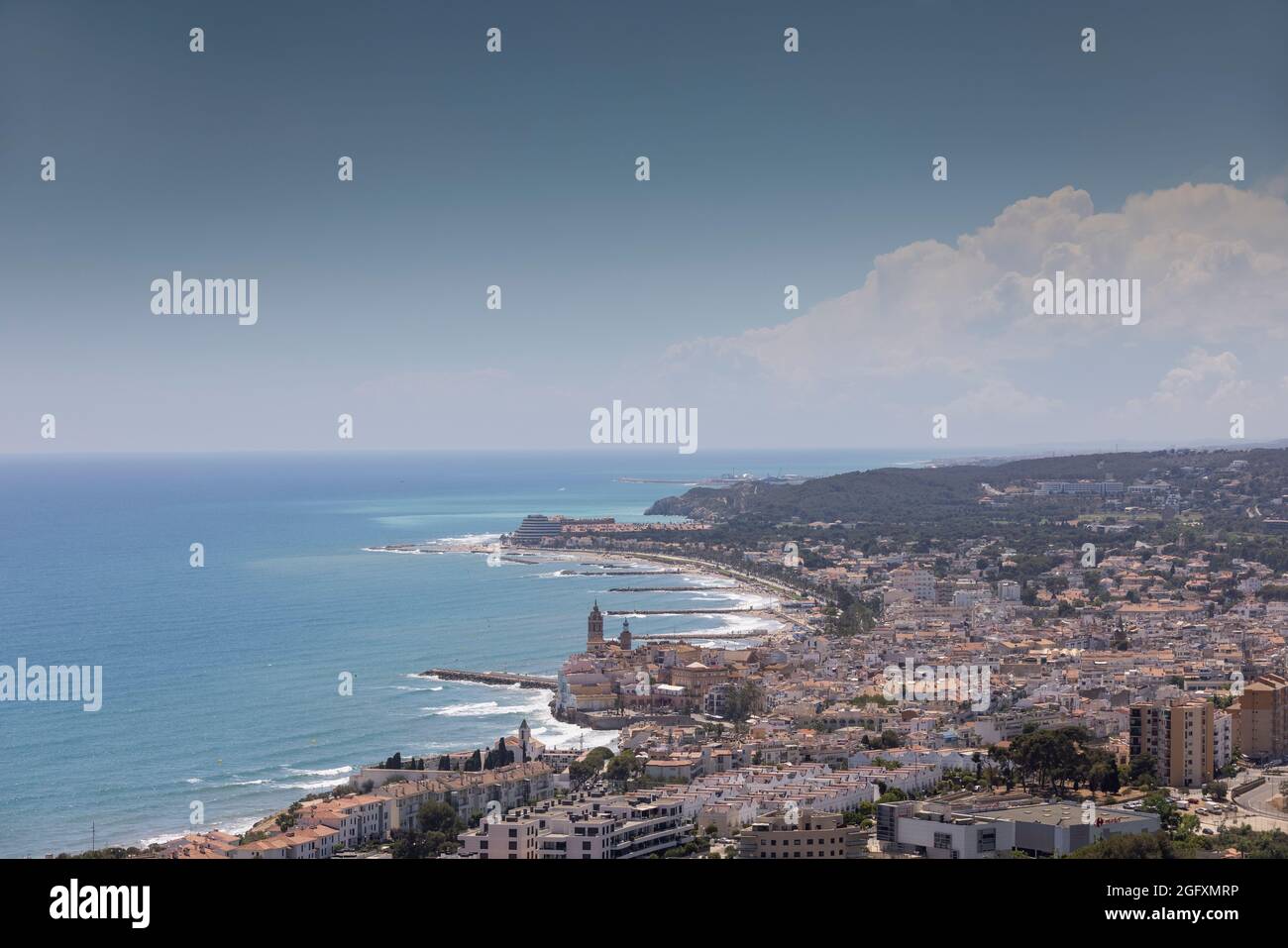 Coastline showing town of sitges, near Barcelona, Spain Stock Photo