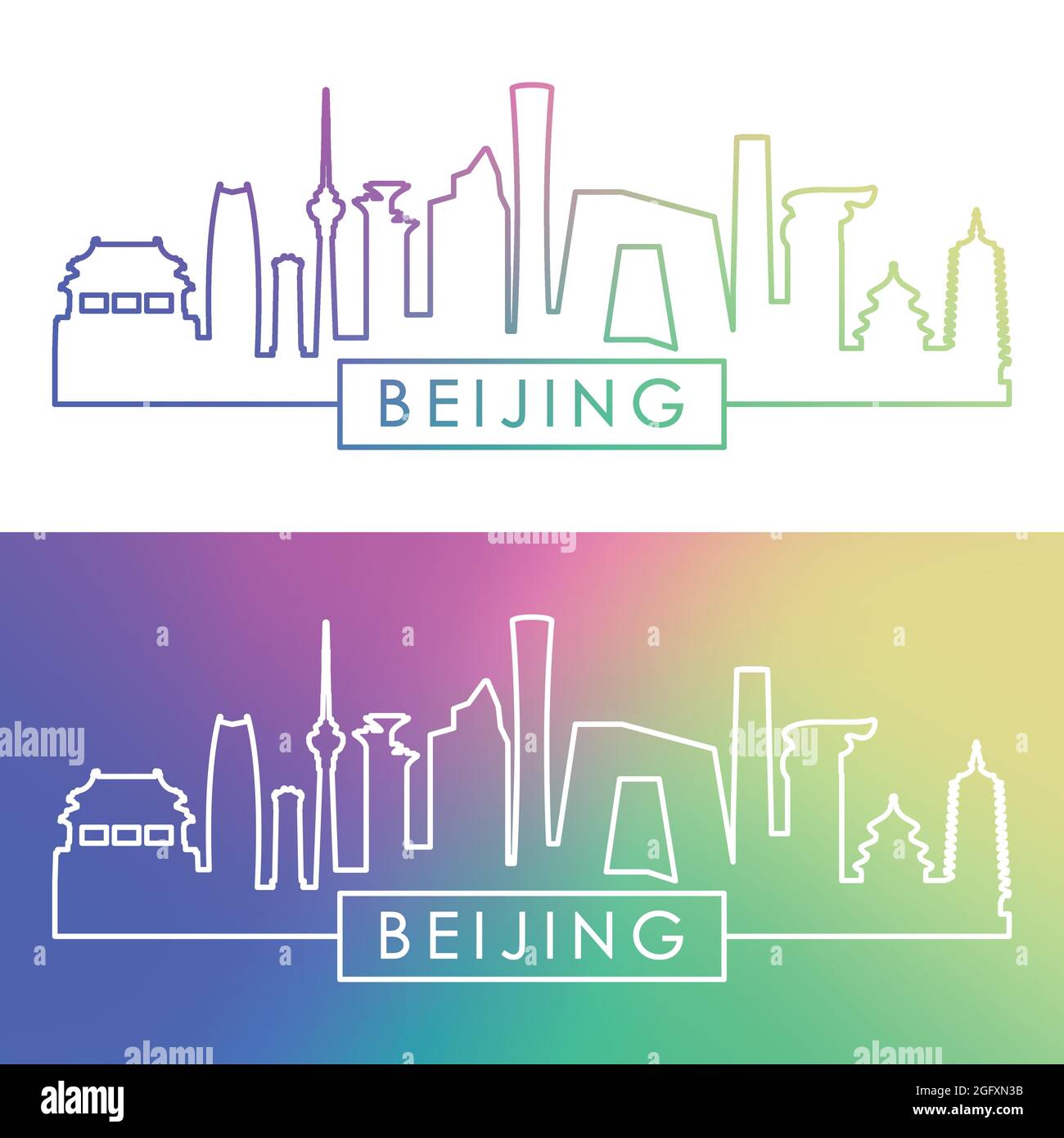 Beijing skyline. Colorful linear style. Editable vector file. Stock Vector