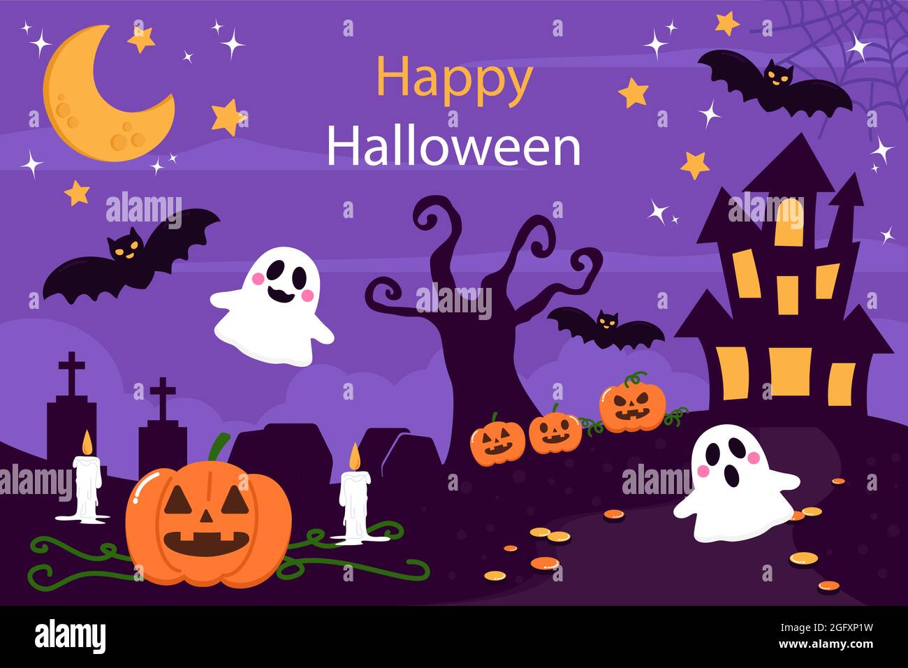 Flat halloween background Vector illustration Stock Vector Image & Art ...