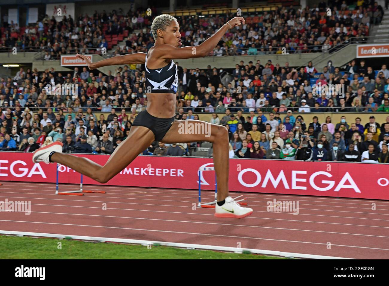 Yulimar Rojas (VEN) wins the women's triple jump in a wind-aided 51-0 3/4  (15.56) during the Athletissima meeting Stade Olympique de la Pontaise,  Thursday, Aug. 26, 2021, in Lausanne, Switzerland. (Jiro Mochizuki/Image