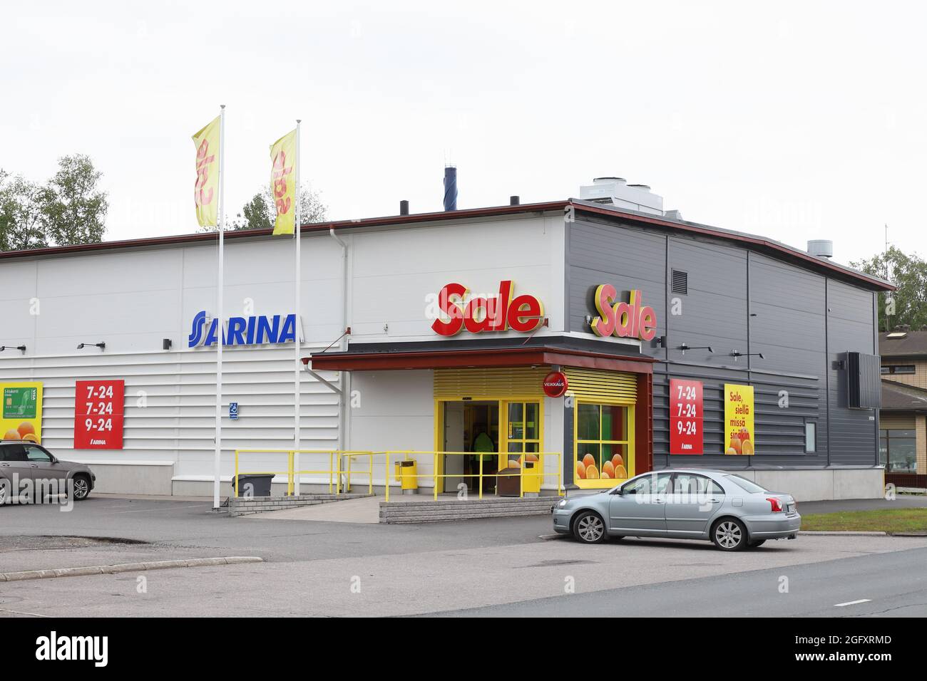 Tornio, Finland - August 22, 2021: Exterior view of the grocery Sale supermarket building beloning to the Finnish retailing cooperative S Group. Stock Photo