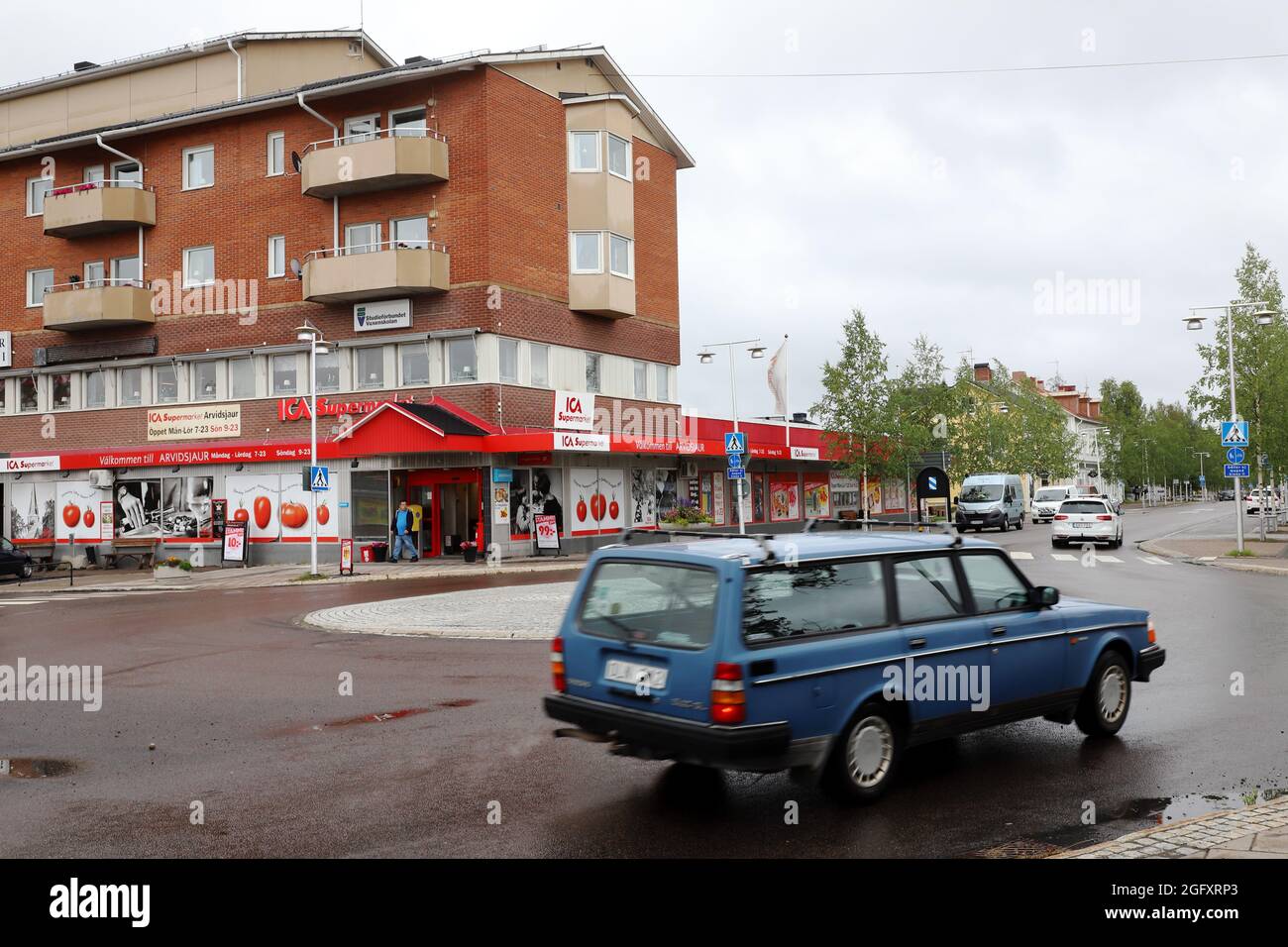 Arvidsjaur, Sweden - August 25, 2021: Street view of the Arvisjaur city center at the ICA supermarket. Stock Photo